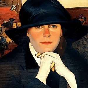 An Ai-enhanced photo of a young woman in a big black hat